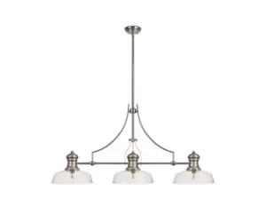 Image of 3 Light Telescopic Ceiling Pendant E27 With 30cm Flat Round Glass Shade, Polished Nickel, Clear