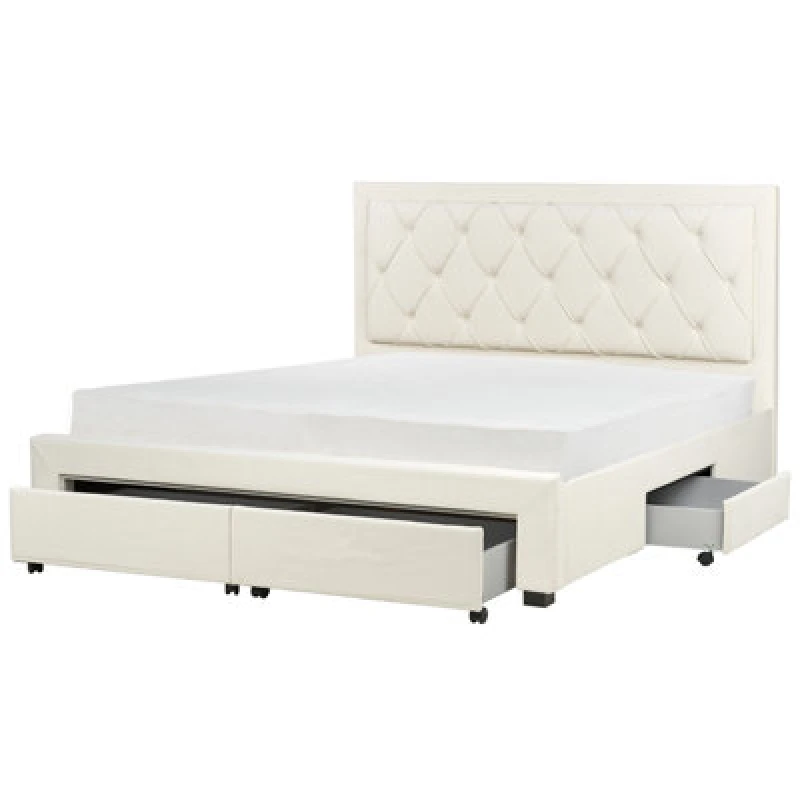 Image of Beliani Bed With Storage Drawers Velvet Lievin 180 X 200 Cm (Eu Super King) Light Beige