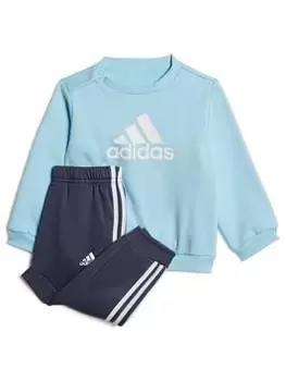 Image of adidas Favourites Toddler Boys Badge Of Sport Crew And Jogger Set, Bright Blue, Size 6-9 Months