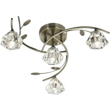 Image of Searchlight Sierra - 4 Light Semi Flush Multi Arm Ceiling Light Antique Brass and Glass, G9