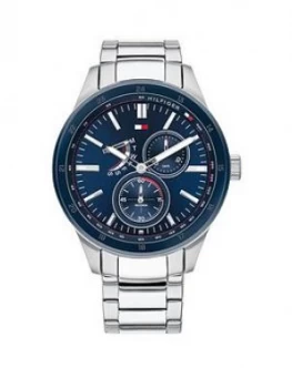 Image of Tommy Hilfiger Austin Blue And Silver Detail Multi Dial Two Tone Ip Stainless Steel Bracelet Mens Watch