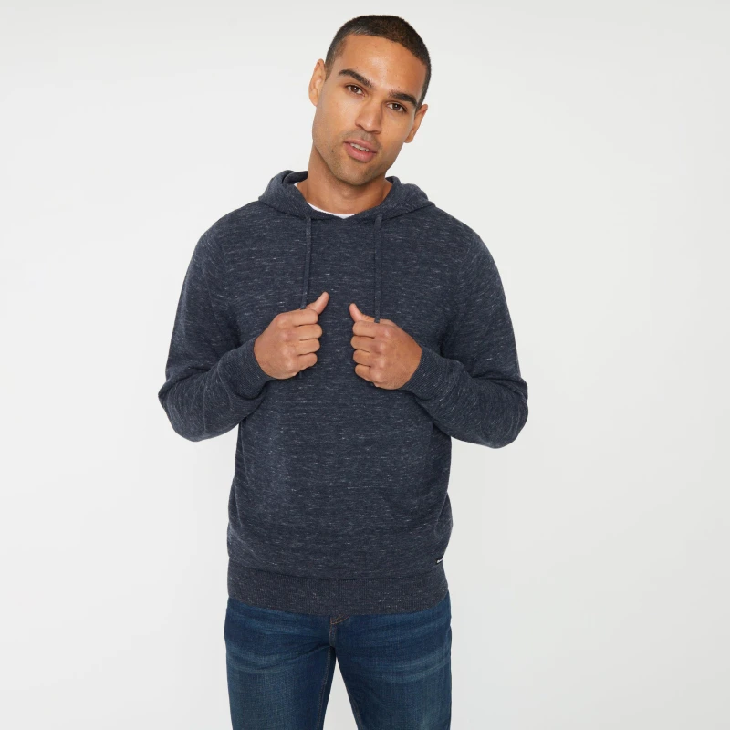 Image of Threadbare 'Bridgenorth' Cotton Space-dye Knitted Hoodie Navy