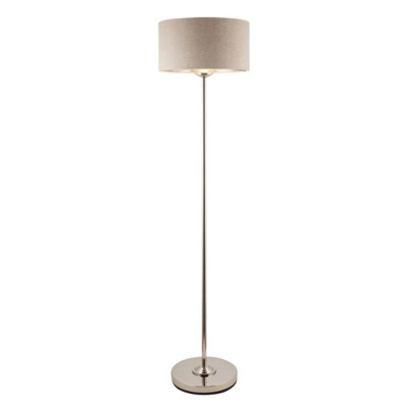 Image of Highclere Floor Lamp with Shade Brushed Chrome Plate, Natural Linen, 1x E27