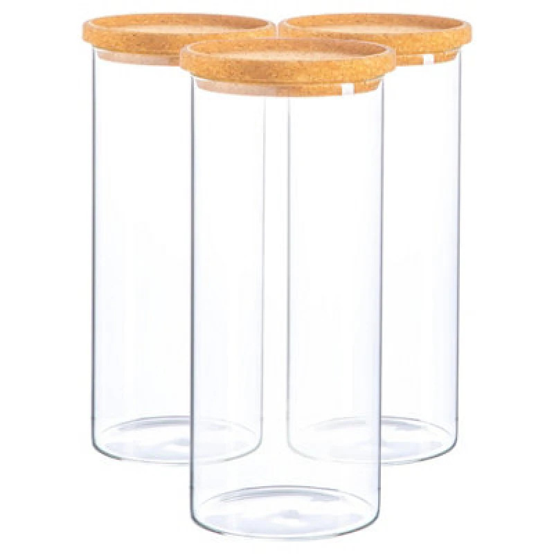 Image of Argon Tableware Glass Storage Jars with Cork Lids 1.5 Litre Pack of 3 Clear