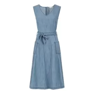 Image of Yumi Blue Chambray Denim Midi Skater Dress - Blue