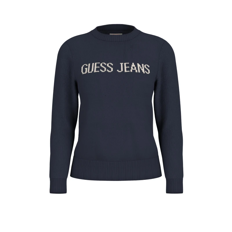 Image of Guess Womens Intarsia Knitted Crew Neck Jumper Daring Ocean female 12 (M)