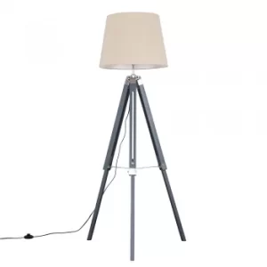 Image of Clipper Grey and Chrome Tripod Floor Lamp with XL Beige Aspen Shade