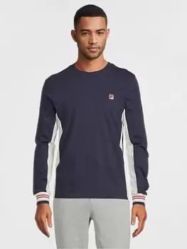 Image of Fila Long Sleeve Silas T-Shirt - Navy/White, Size L, Men