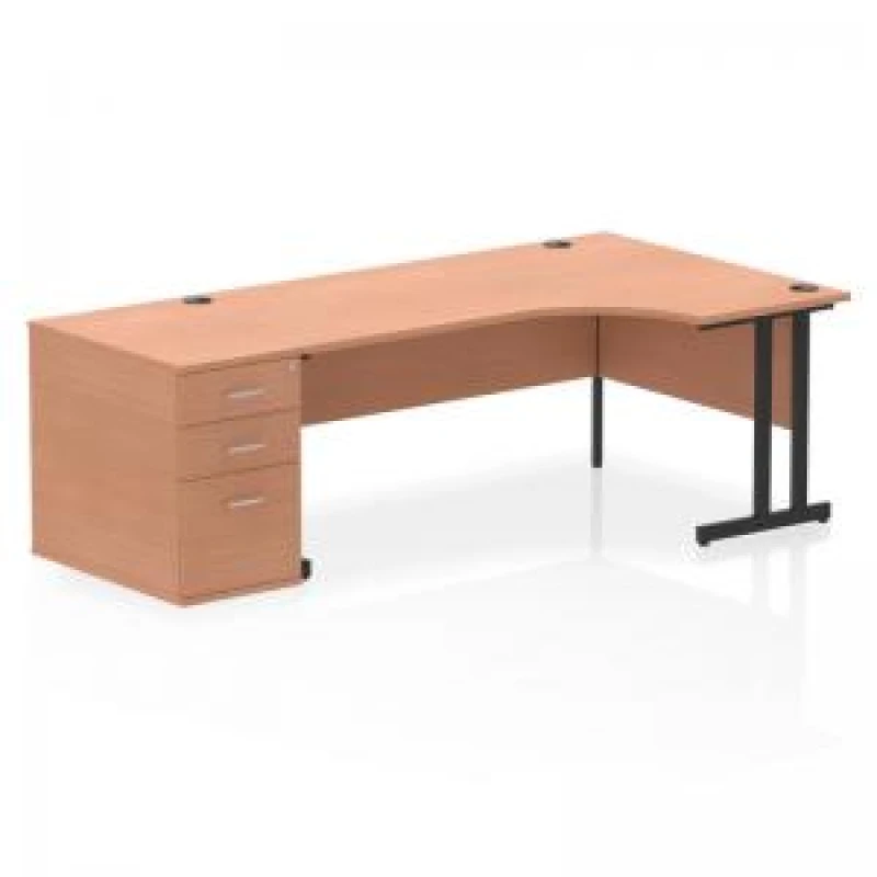 Image of Impulse Impulse 1800mm Right Crescent Office Desk Beech Top Black Cantilever Leg Workstation 800 Deep Desk High Pedestal IWSRC188BCBCH