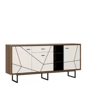 Image of Brolo 3 Door 1 Drawer Wide Sideboard In Walnut And White