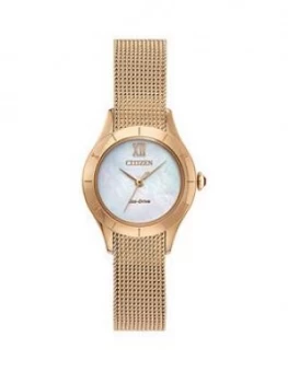 Image of Citizen Eco-Drive Mother Of Pearl Dial Rose Gold Stainless Steel Mesh Strap Ladies Watch