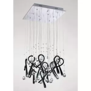 Image of Diyas - Class square pendant light 10 Bulbs polished chrome / Black glass / crystal