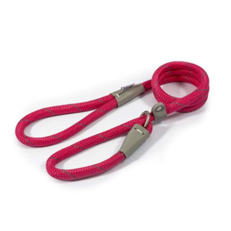 Image of Ancol Viva Reflective Rope And Real Leather Slip Lead 150 X 1.2Cm Pink