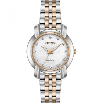 Image of Citizen White And Two Tone 'Ladies Diamond' Eco-Drive Watch - EM0716-58A