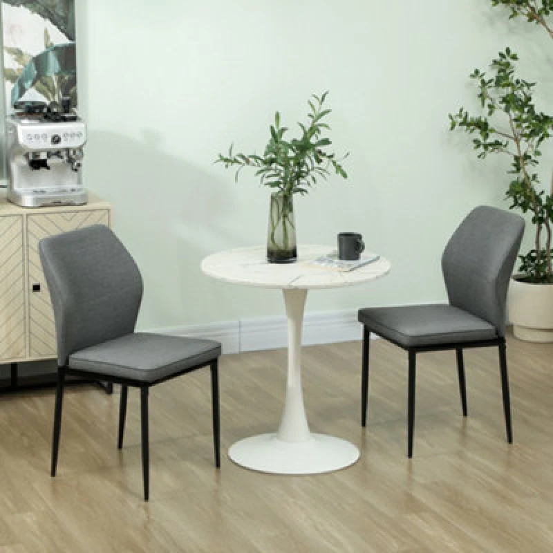 Image of HOMCOM Set of 2 Dining Chairs with Curved Back Padded Seat for Kitchen Grey