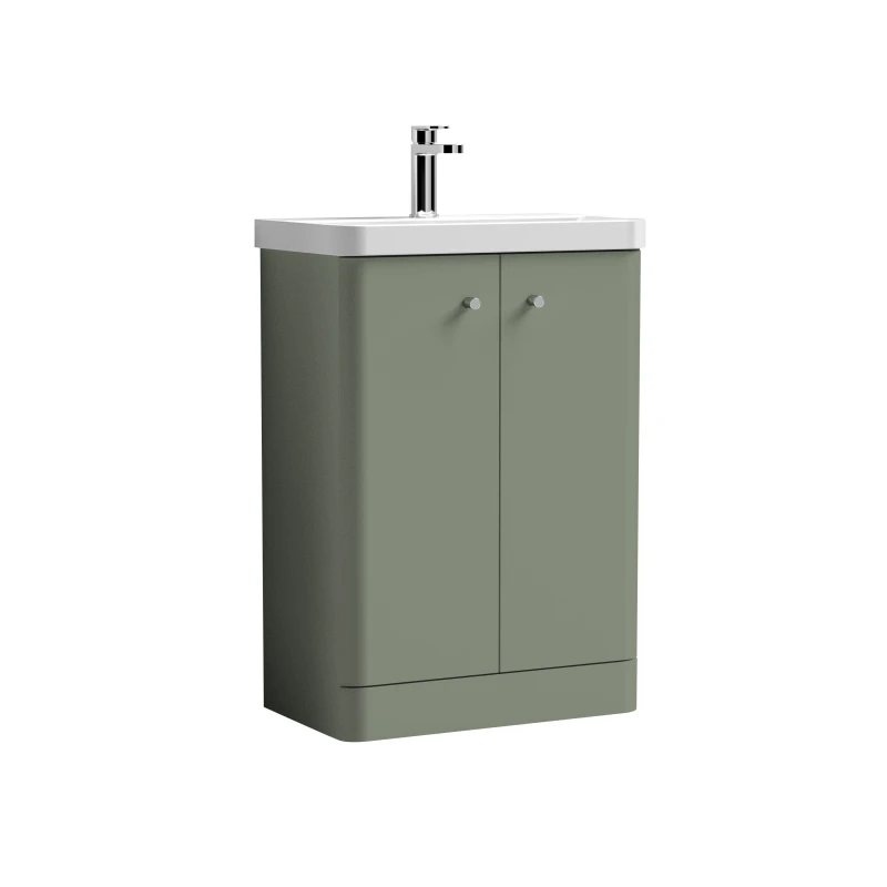 Image of Balterley Floor Standing 2 Door Vanity Unit with Basin Satin Green 600mm Green