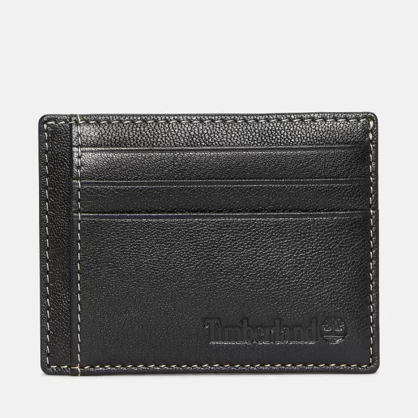 Image of Timberland Milled Card Wallet For Men In Black Black, Size ONE