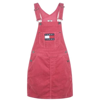 Image of Tommy Jeans Dungaree Dress - CLARET RED