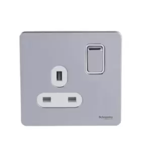 Image of Schneider USFP 13A Double Pole 1G Switched Socket White Insert Polished Chrome - GU3410DWPC