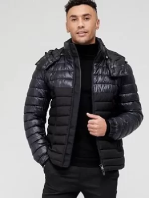 Image of BOSS Darula Hooded Padded Jacket, Black, Size 54, Men