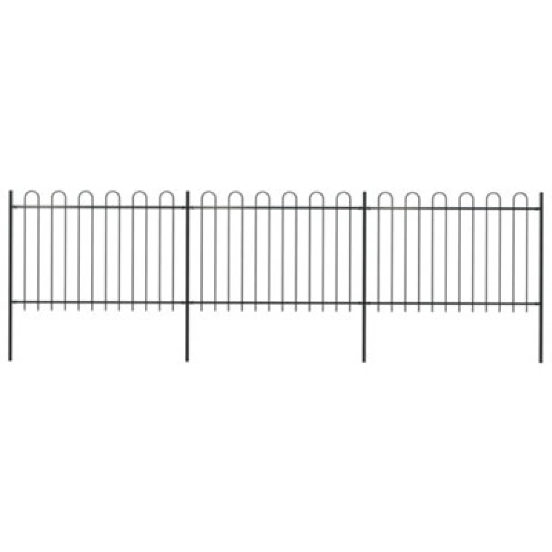 Image of Vidaxl Garden Fence With Hoop Top Steel 5.1X1.2 M Black