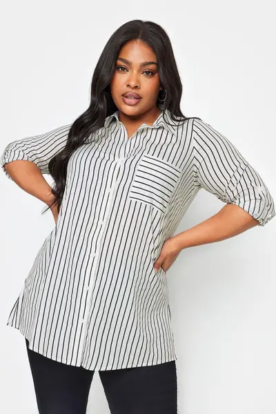 Image of Yours Stripe Print Boyfriend Shirt White