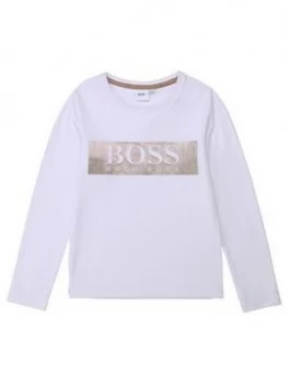 Image of Hugo Boss Metallic Logo Long Sleeve T-Shirt White Size 14 Years Girls