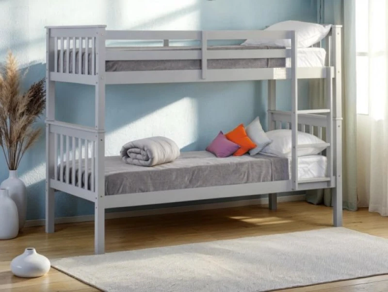Image of Seconique Erin Light Grey Wooden Bunk Bed Frame - 3ft Single