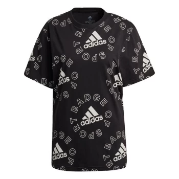 Image of adidas Essentials Logo Allover Print T-Shirt Womens - Black / White