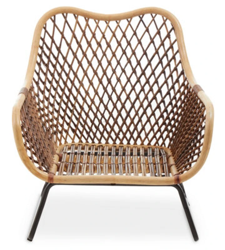 Image of Orsina Brown Rattan Chair With Iron Base, Rattan Arm Chair, Rattan Dining Chair, Cane Arm Chair For Living Room