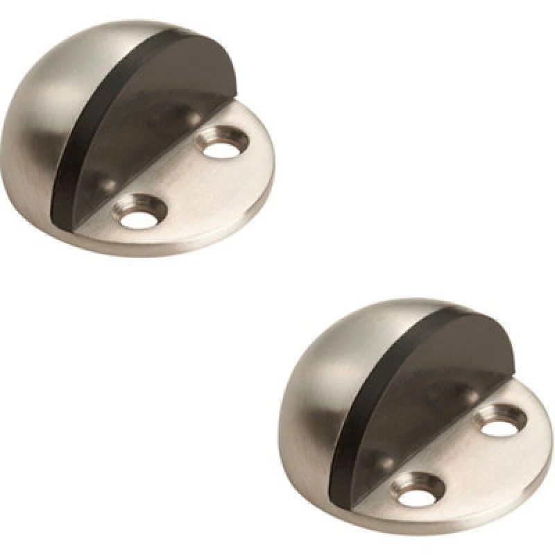 Image of Loops 2x Small Floor Mounted Half Moon Doorstop Rubber Buffer 44mm Dia Satin Steel Metallics