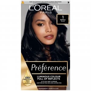 Image of LOreal Preference 1 Napoli Black Permanent Hair Dye