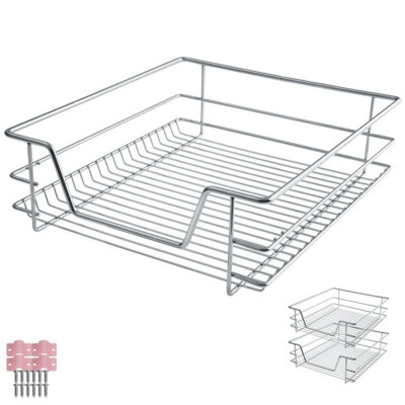 Image of Tectake Drawer With Telescopic Runners - Chrome Finish, Adjustable Width, With Full Extension - 50 Cm - Grey Set Of 2