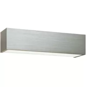 Image of LED Box Wall Light Warm White Brushed Aluminium & Frosted Glass Bedside Lamp