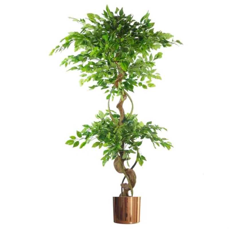 Image of Leaf Design 150cm Twisted Trunk Artificial Japanese Fruticosa Ficus Tree Copper Planter