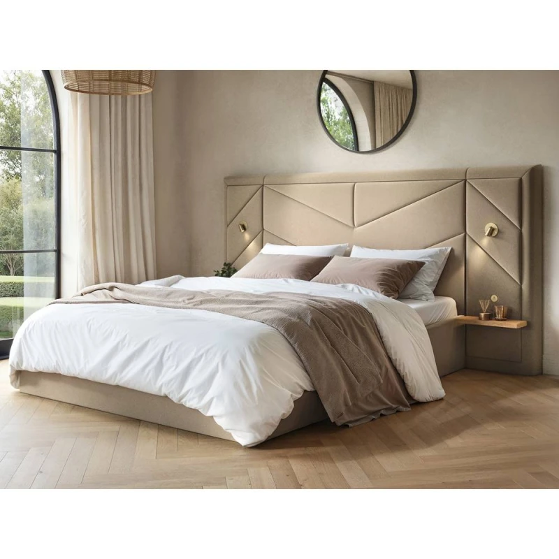 Image of Flair Alice Hotel Ottoman Bed with USB Gold Lights Beige Velvet Size: Double Beige Unisex Double