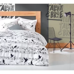 Image of 162ELR61281 Note Black White King Quilt Cover Set (FR)
