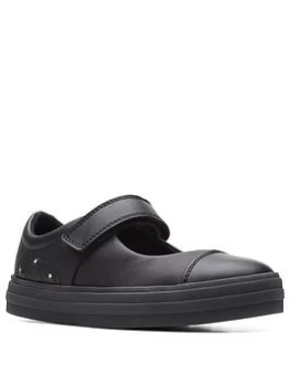 Image of Clarks Girls Flare Shine Light Up Rainbow Strap School Shoes - Black Leather, Size 2 Older