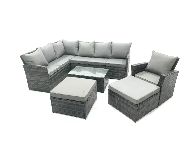 Image of Fimous 9 Seater Rattan Lounge Corner Sofa Set Wicker PE Outdoor Garden Furniture Set with Coffee Table in Dark Grey Dark Grey Unisex