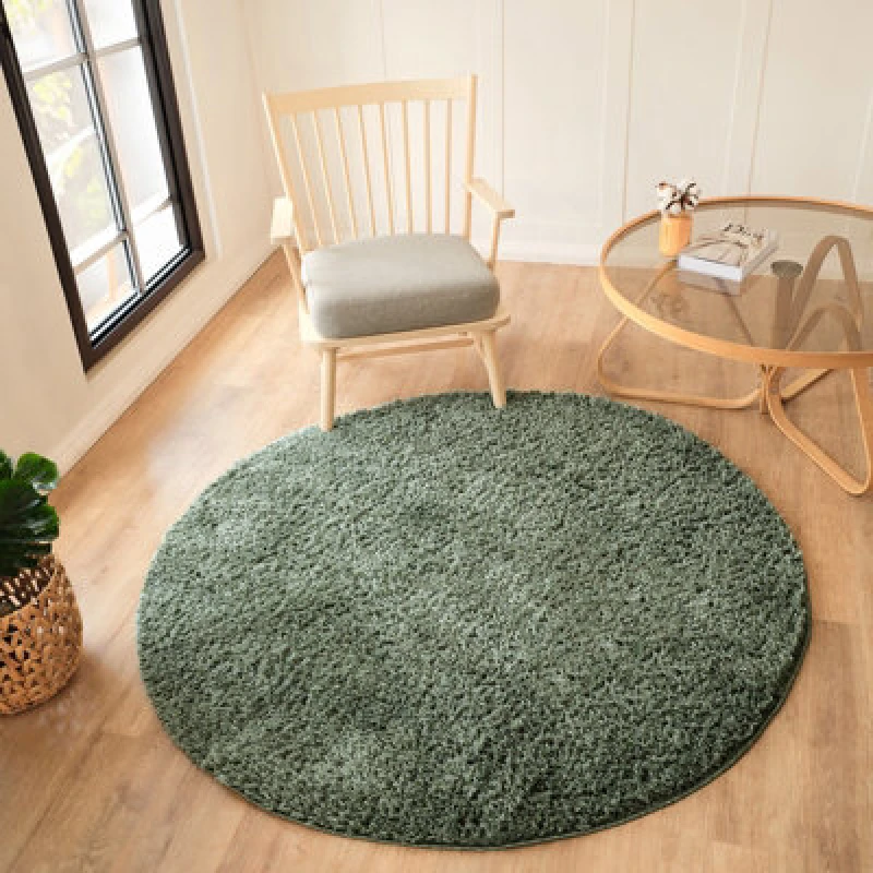 Image of Livabliss Round Shaggy Solid Color Plush Pile Green Soso Area Rug 160 X 160 Cm - Easy Care, Non Shedding, Ideal For Living Room & Bedroom