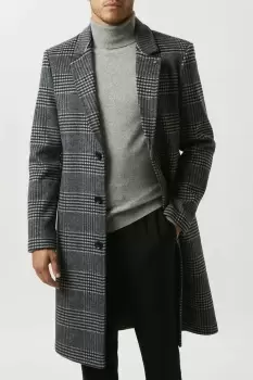 Image of Mens Mono Check Wool Blend 3 Button Overcoat