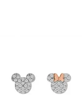 Image of Disney Mickey & Minnie Mouse Sterling Silver Clear CZ Stone set Mismatched Stud Earrings E905016TZWL-B.PH, Silver