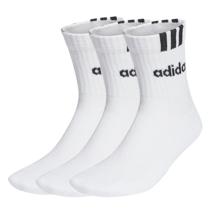Image of adidas Linear 3 Stripe Cushioned Half Crew Sock - White White 7 - 11