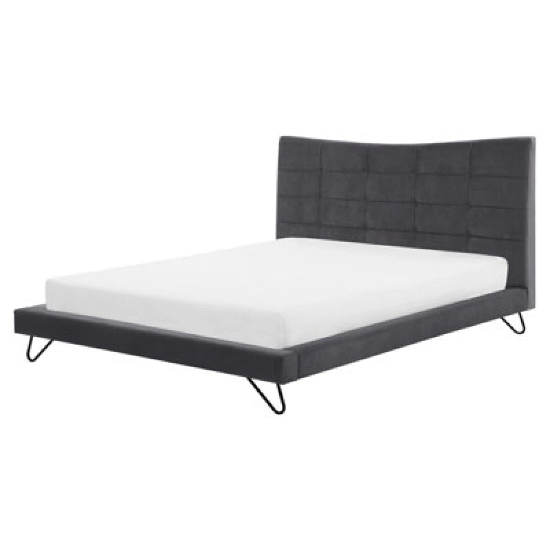 Image of Beliani Bed Velvet Lannion 160 X 200 Cm (Eu King Size) Dark Grey