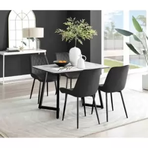 Image of Furniture Box Carson White Marble Effect Dining Table and 4 Black Pesaro Black Leg Chairs