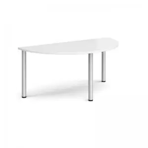 Image of Semi circular silver radial leg meeting table 1600mm x 800mm - white