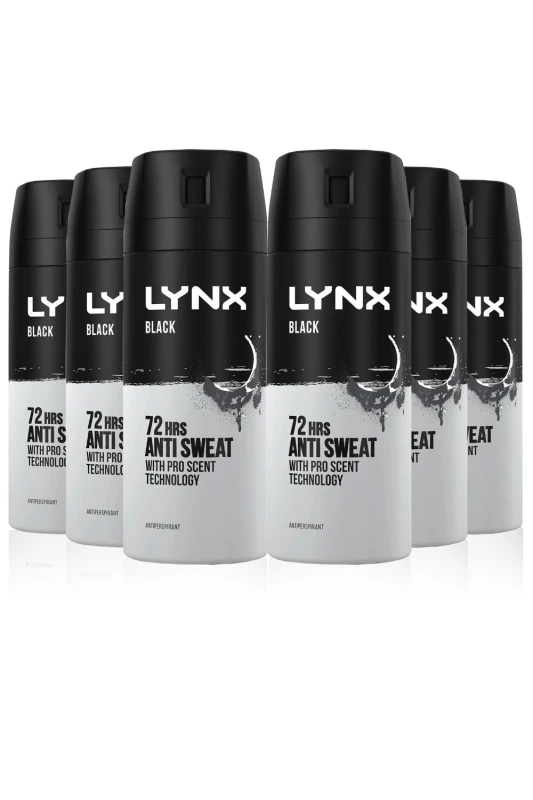 Image of Lynx 72H Sweat Protection 'Anti-Perspirant Deodorant' 150ml 6pk Black male
