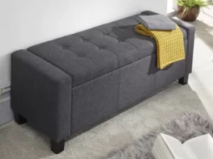 Image of GFW Verona Charcoal Grey Upholstered Fabric Storage Bench Flat Packed