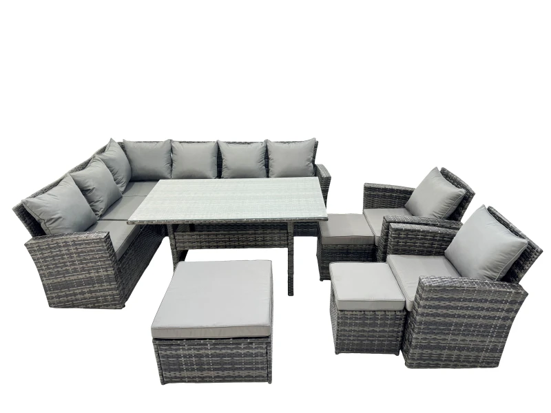Image of Fimous 11 Seat Rattan High Back Corner Sofa Set with 3 Stools 2 Chair in Dark Grey Dark Grey Unisex