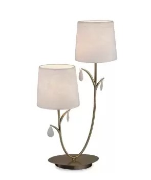 Image of Andrea Table Lamp 63cm, 2 x E14 (Max 20W), Antique Brass, White Shades, White Crystal Droplets